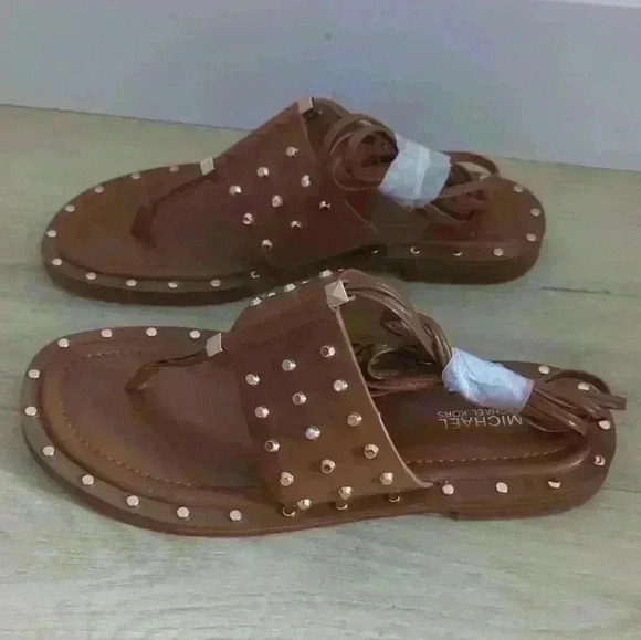 MICHAEL KORS | Women's Brown/Gold Jagger Studded Leather Ankle Wrap San… - Picture 4 of 6